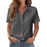 Zeagoo Womens Button Down Shirt Bust Pocket Short Sleeve Blouses Business Casual Work Tops Summer Outfits