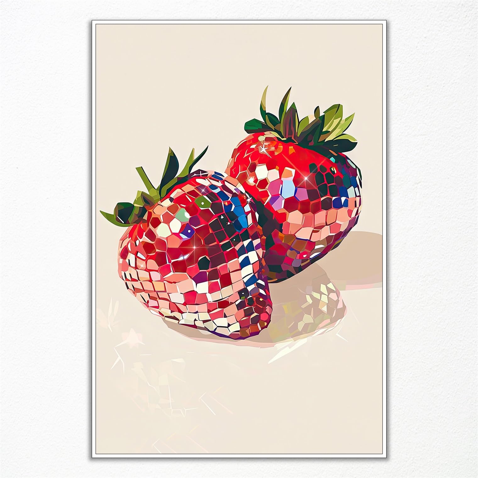 Anslipswar Funky Red Strawberry Disco Wall Art, Trendy Disco Ball Poster for Girls Room, Coquette Strawberries Picture Print, Strawberry Disco Ball Art Fruit Poster 12x16in Unframed