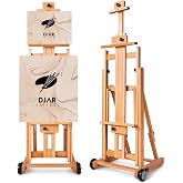 DJAR Large H-Frame Painting Easel for Adults, Solid Beech Wood, Natural | Movable &amp; Tilting Flat Floor Stand, Holds Canvases up to 78", Adjustable Heavy Duty Studio Art Easel for Artists