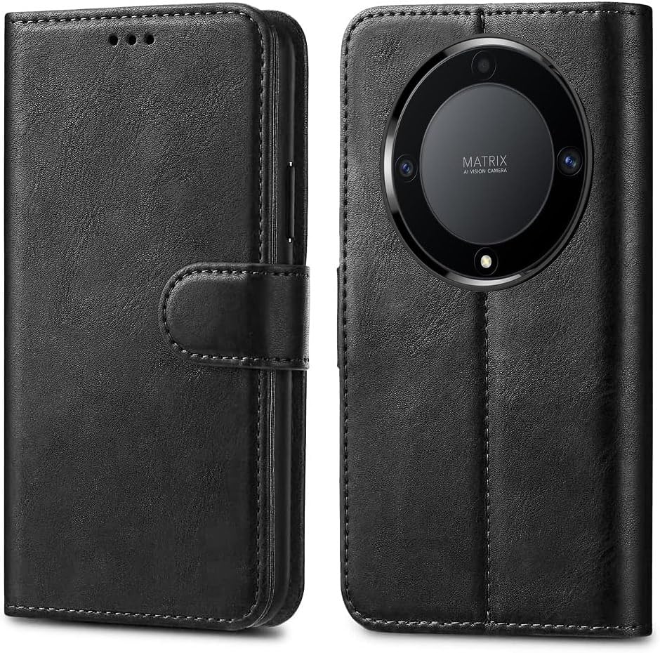 GAPlus PU Leather Flip Cover Wallet Case For Honor Magic 5 Lite 5G Card Holder Magnetic Kickstand Black — image 1