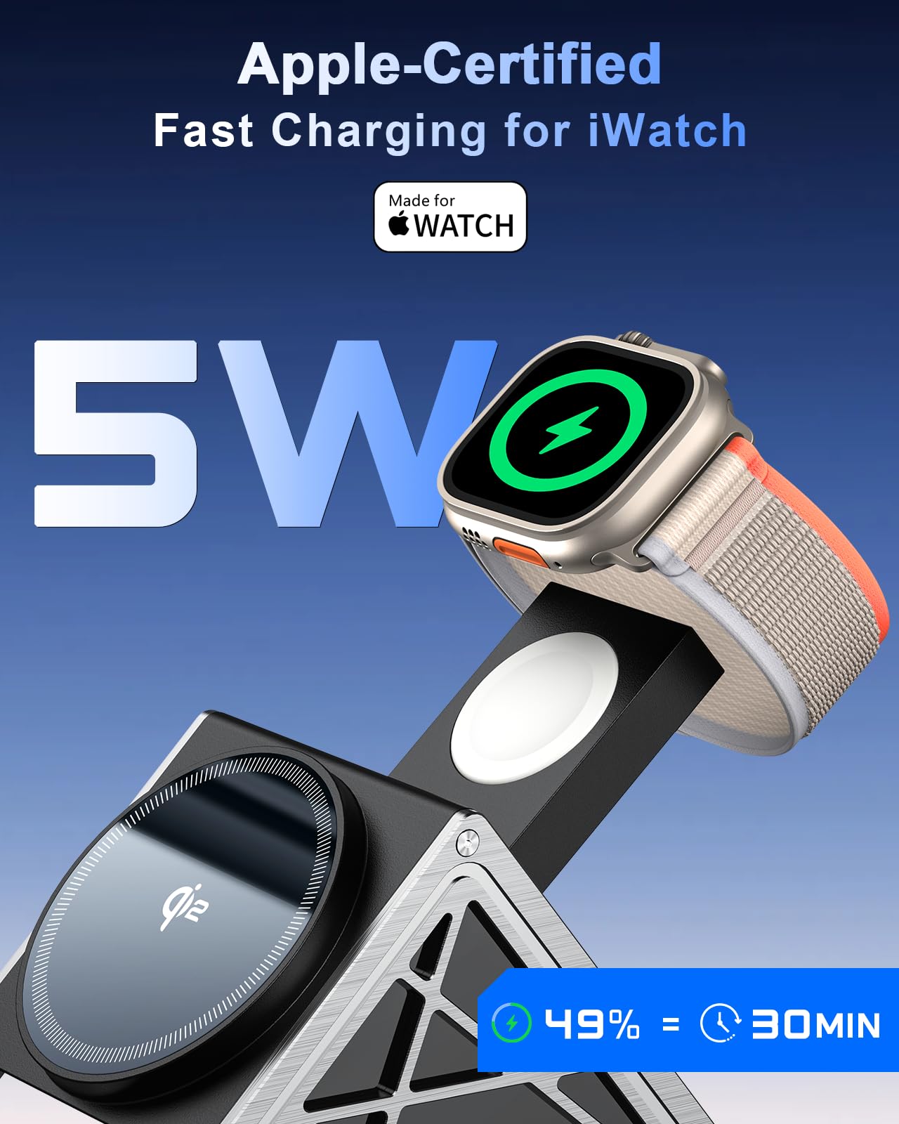 NANAMI 3 in 1 MagSafe Ladegerät mit 30W Netzteil, Qi2 15W iPhone Wireless Charger, Apple Watch Schnellladen 5W für Watch 11/10/9/8/7/Ultra/Ultra2, Ladestation für iPhone 17/16/15/14/13/12 & AirPods 3