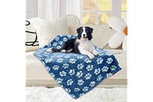 REZUTAN Dog Blankets for Dogs, Large Blanket Medium Blanket Dog Cat Soft Fuzzy Blankets Washable,Comfort Flannel,Fuzzy Soft Blankets for Dogs,Pet Blanket,Reversible Print,41 x 31 inch，Dark Blue