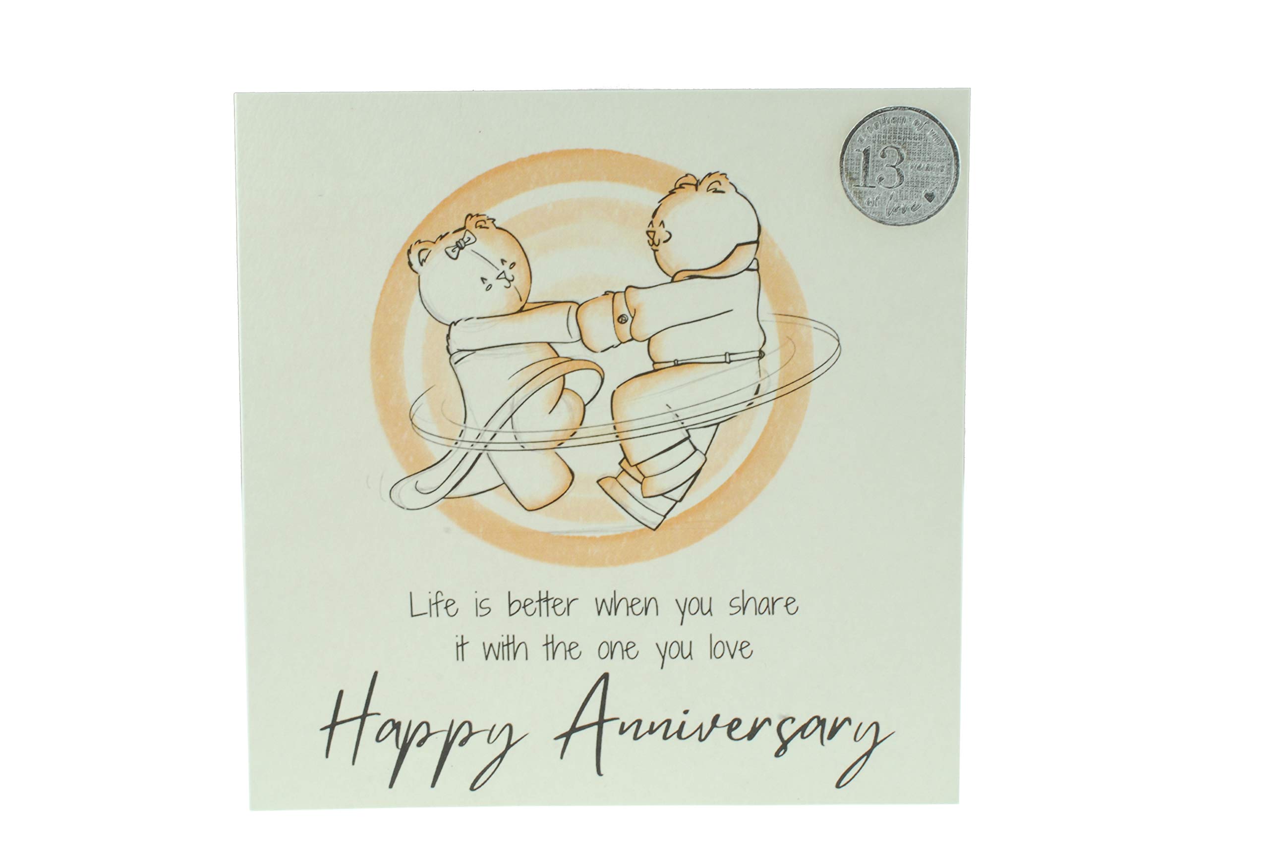 Cute 13th Wedding Anniversary Card, Dancing Bears – Free Metal 13th Anniversary Love Token Gift (gc-annidancing13)