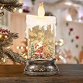 DRomance Musical Snow Globe Lantern with 6H Timer, Battery Operated & USB Powered Lighted Singing Snow Globe Candle Lamp Spinning Water Swirling Glitters Holiday Decor-Santa Deer