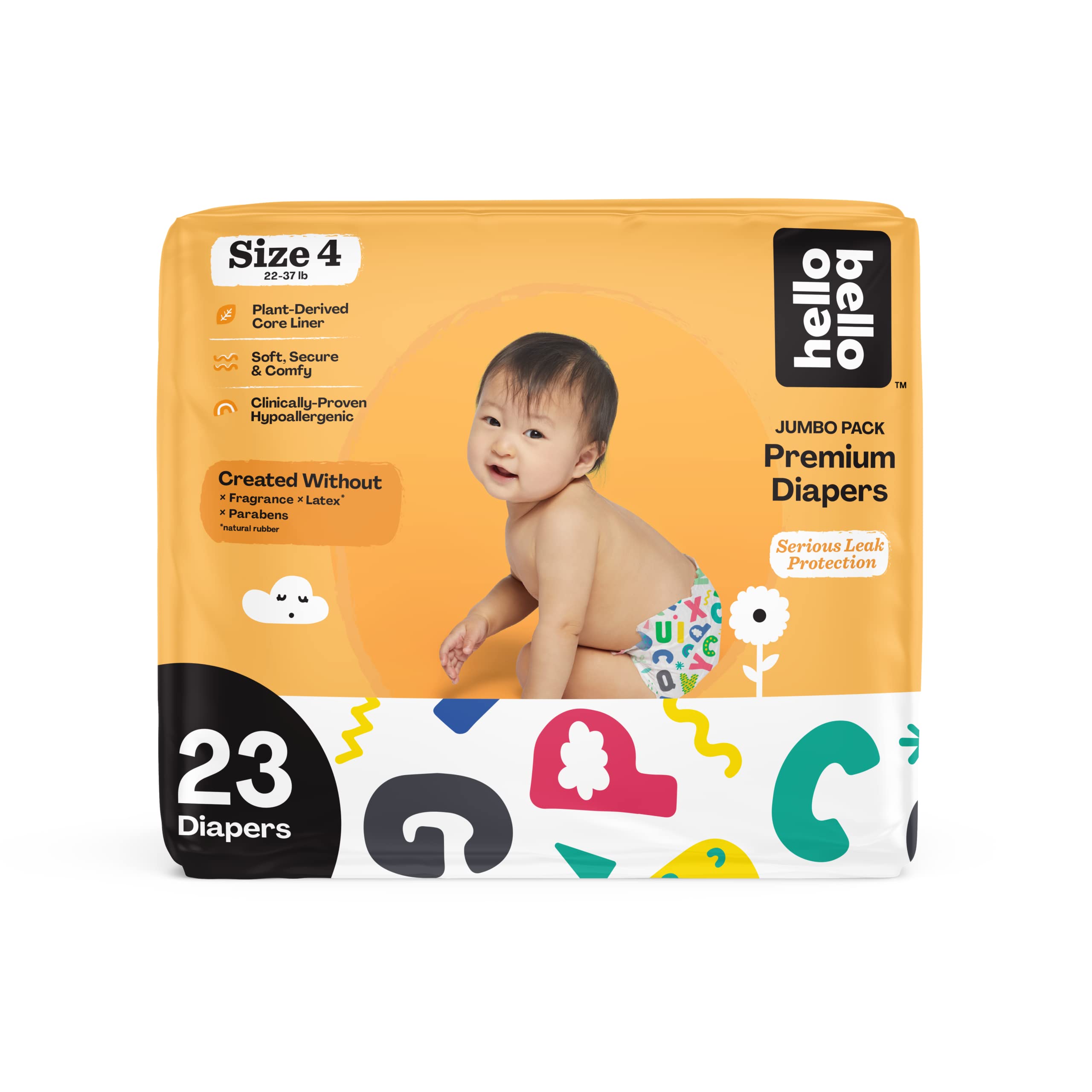 Photo 1 of Hello Bello Premium Baby Diapers Size 4 I 23 Count of Disposeable, Extra-Absorbent, Hypoallergenic, and Eco-Friendly Baby Diapers with Snug and Comfort Fit I Alphabet Soup
