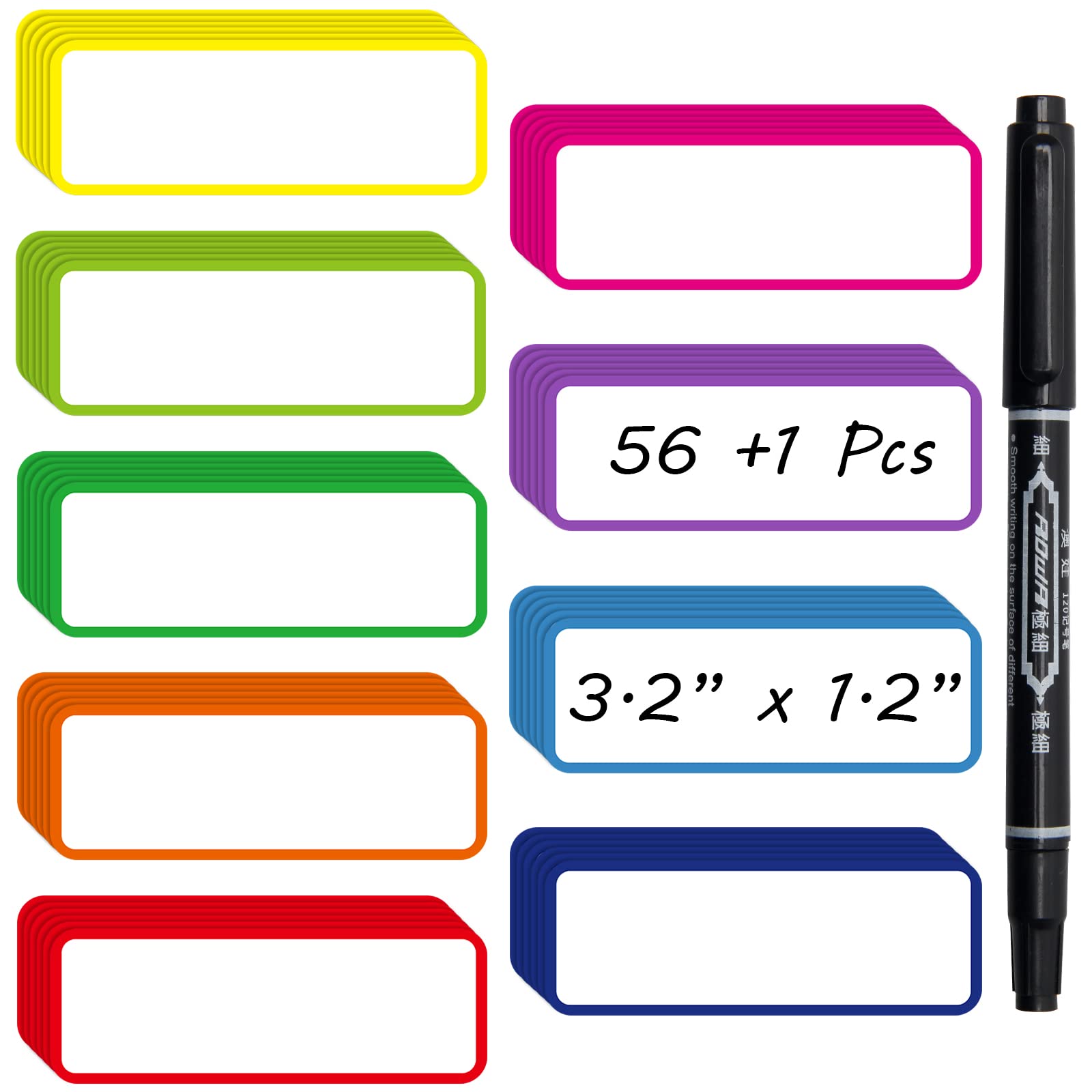 54 Pcs Magnetic Dry Erase Labels with 9 Colors, Windspeed Reusable Name Tag Labels for Classroom Small Whiteboard Magnetic Refrigerator Blank Writable Erasable Card for School Office Label