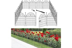 Getlay Tall Garden Fence Animal Barrier with Gate, 40 in(H) 12 Panels Garden Fences and Borders for Dogs, Dog Fence Outdoor for Yard, Total Length 26.2 Ft Metal Temporary Fencing│Patented