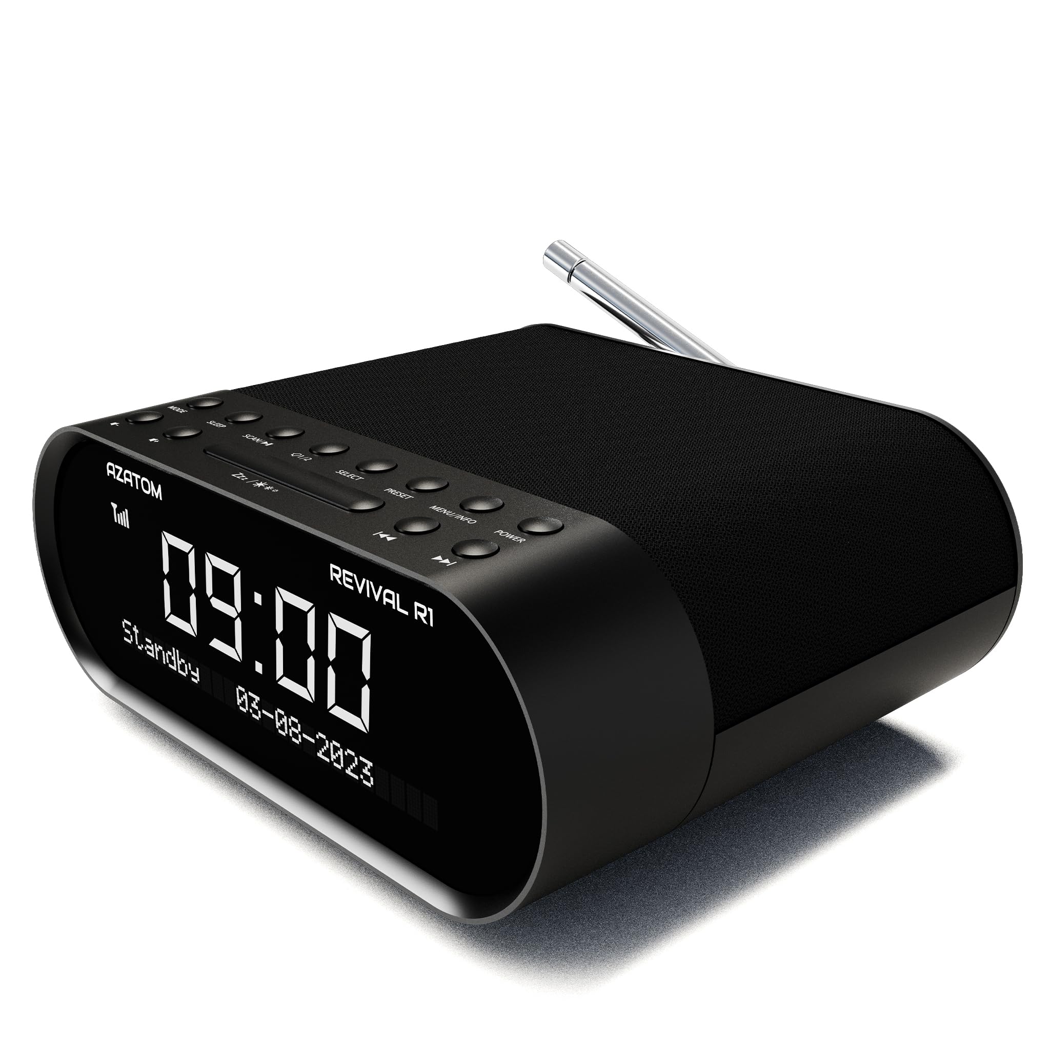 DAB/DAB+ & FM Bedside Digital Radio | Dual Alarms & Sleep Timer | USB Device Charging | Mains Powered | Bluetooth | Perfect for the Bedroom | AZATOM Revival R1 (Black)