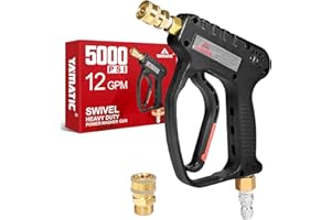 YAMATIC Short Pressure Washer Gun with Swivel, 5000 PSI Power Washer Wand Stubby Trigger Handle with 3/8" Plug & M22-14mm Male Inlet, 1/4" Quick Connect Outlet for Foam Cannon Car Wash