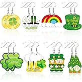 AUGSUN 8 Pairs St Patricks Day Acrylic Earrings for Women | Shamrock Clover Dangle Earrings, Ireland St Patricks Day Gifts Parade Party Accessory, Lightweight Acrylic, Double Side