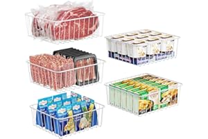 iSPECLE Upright Freezer Organizer Bins - 5 Pack Small Freezer Baskets for 5 / 6 / 6.5 / 6.8 / 7 cu.ft Upright Freezer Easy Get, Food No More Slide off, Allow Air Circulation for Quick Freezing, White