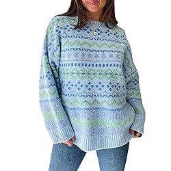 Women Y2K Argyle Striped Pullover Sweater Casual