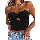 EFAN Womens Tube Tops Going Out Cut Twist Knot Front Bandeau Ribbed Knit Y2K Strapless Tank Bustier Corset Clothes