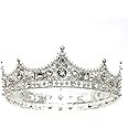 FORSEVEN King Crown for Men Crown Royal Costume Accessory Prom Tiara Baroque Vintage Crystal Pearl Bridal Wedding Tiaras Birthday Party Round Crowns (Silver)