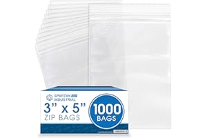 Spartan Industrial - 3” X 5” (1000 Count) 2 Mil Clear Reclosable Zip Plastic Poly Bags with Resealable Lock Seal Zipper