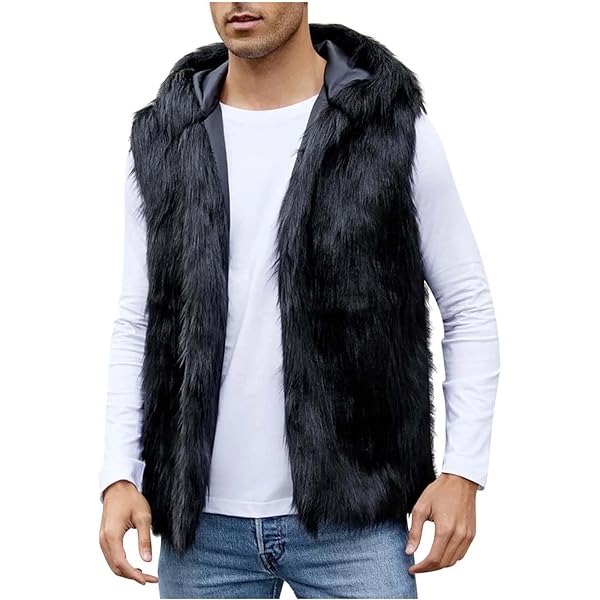 Amazon.com: Men's Luxury Faux Fur Vest with Hood Winter Furry