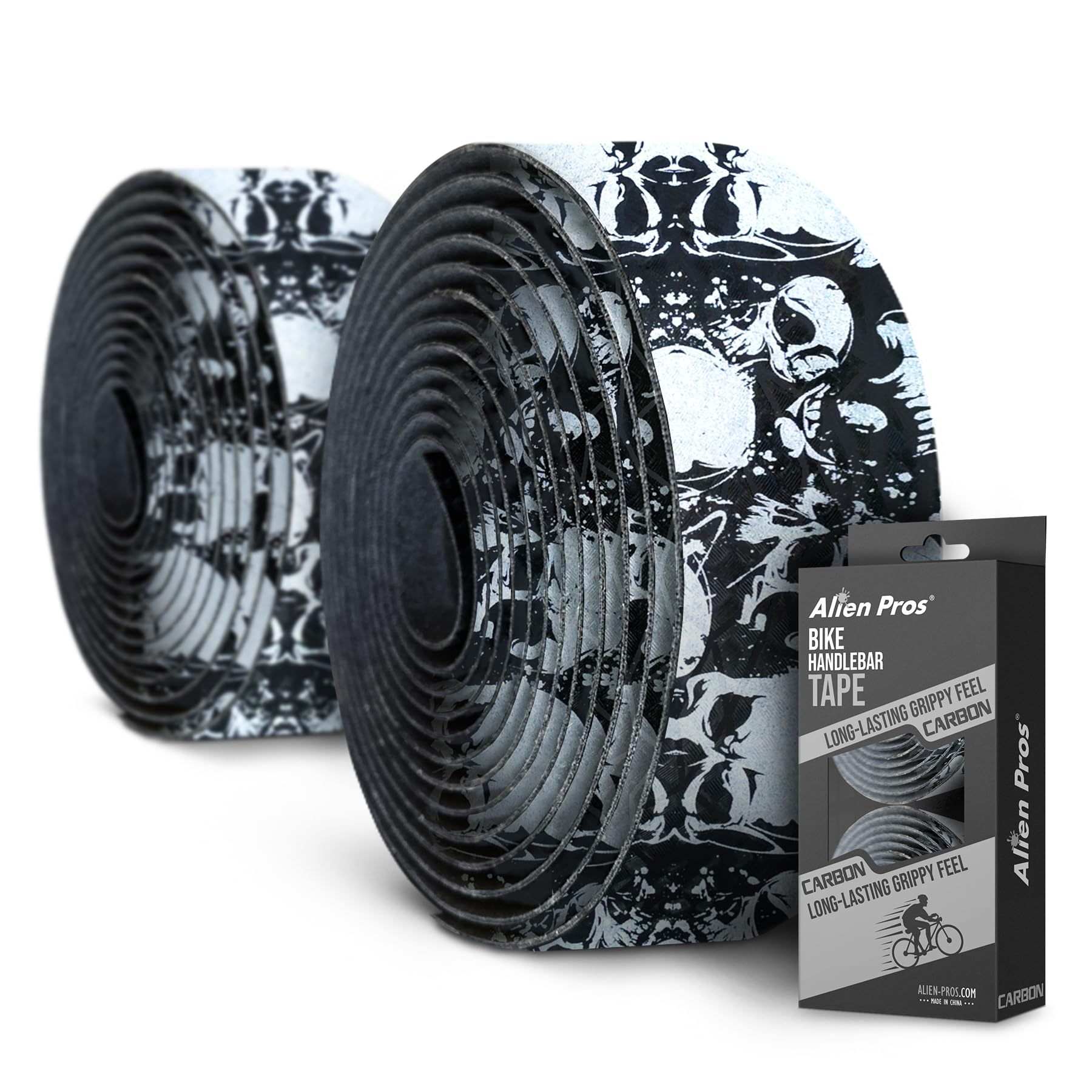 Alien Pros Bike Handlebar Tape Carbon Fiber (Set of 2) Black Silver - Enhance your bike grip with these bicycle handle bar tape - Wrap your bike for an awesome comfortable ride