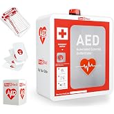 ResQRed AED Defibrillator Wall Mounted Cabinet with Metal AED Projecting Sign, Steel Storage Cabinet with Quick Accessible Door, Alarm System, Fits All Brands AED Defibrillator, for Office, Hospital