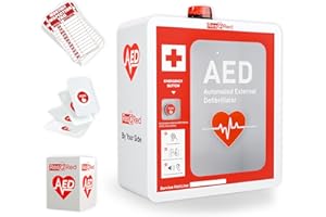 ResQRed AED Defibrillator Wall Mounted Cabinet with Metal AED Projecting Sign, Steel Storage Cabinet with Quick Accessible Door, Alarm System, Fits All Brands AED Defibrillator, for Office, Hospital