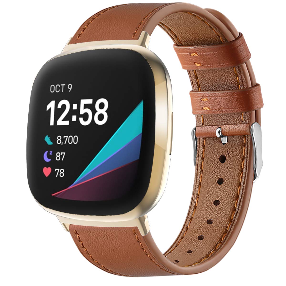 AISPORTS Compatible with Fitbit Sense 2/Versa 4 Strap Leather for Women Men, Soft Comfortable Leather Sport Wristband Metal Clasp Bracelet Replacement Band for Fitbit Sense 2/Versa 4