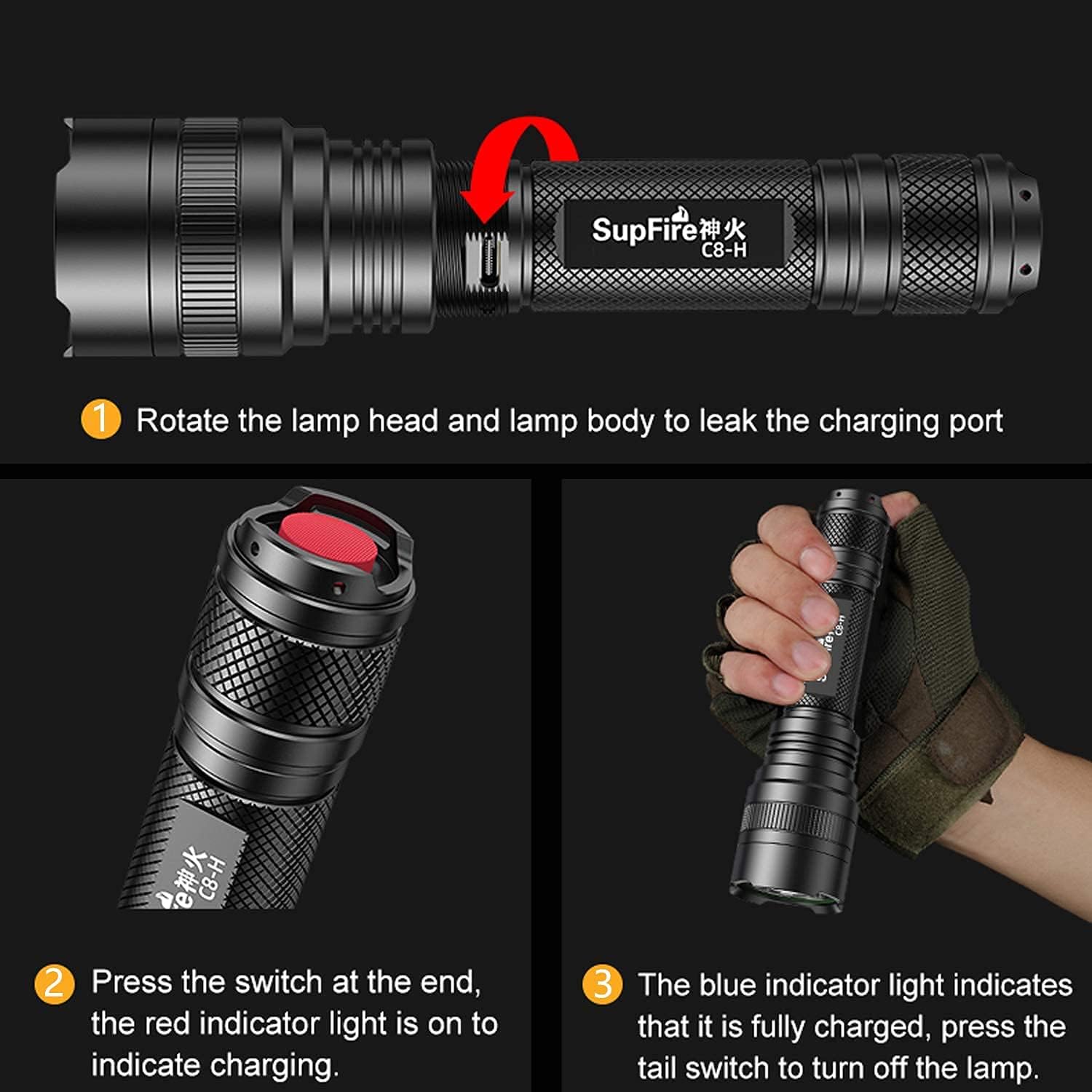 LED Flashlight High Lumens Rechargeable, Super Bright 1000 Lumen Light Brights, 5 Lights Modes Tactical Flashlights Waterproof for Outdoor Camping Hiking Cycling with Battery Include - - 