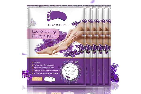 Foot Peeling Mask 5 Pack, Foot Peel Mask Remove Dead Skin, Rough Callus and Cracked Heels, Dry Skin Moisturizer for Soft and Smooth Baby Touch Feet (Lavender)