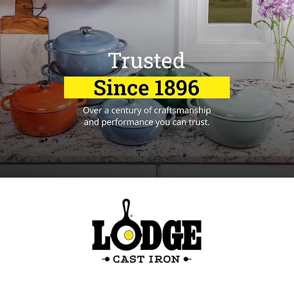 LODGE ESSENTIAL ENAMEL CAST IRON DUTCH OVEN 6 QUARTS – PERFECT FOR BREAD BAKING, BRAISING, MARINATING & SLOW COOKING, FEATURES MOISTURE-SEALING LID & DUAL HANDLES, KITCHEN ESSENTIALS, INDIGO