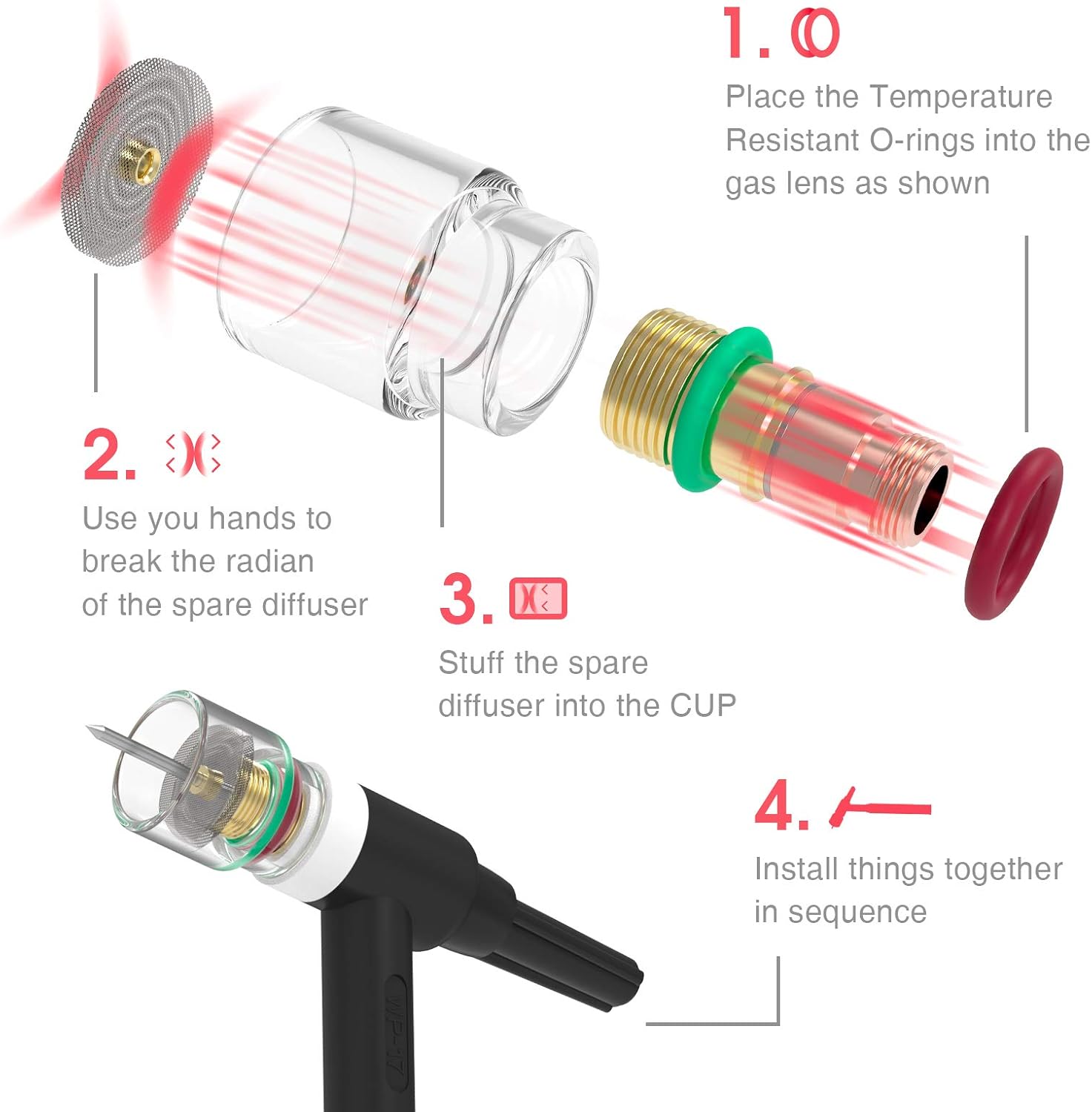 YESWELDER 71PCS TIG Welding Torch Stubby Gas Lens #12 Pyrex Glass Cup Kit For WP-17/18/26 - - 