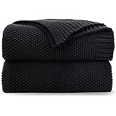 CozeCube Black Throw Blanket for Couch, Soft Cozy Cable Knit Throw for Bed Sofa Living Room, Lightweight Warm Decorative Farmhouse Christmas Blanket, 50"x60", Jet Black