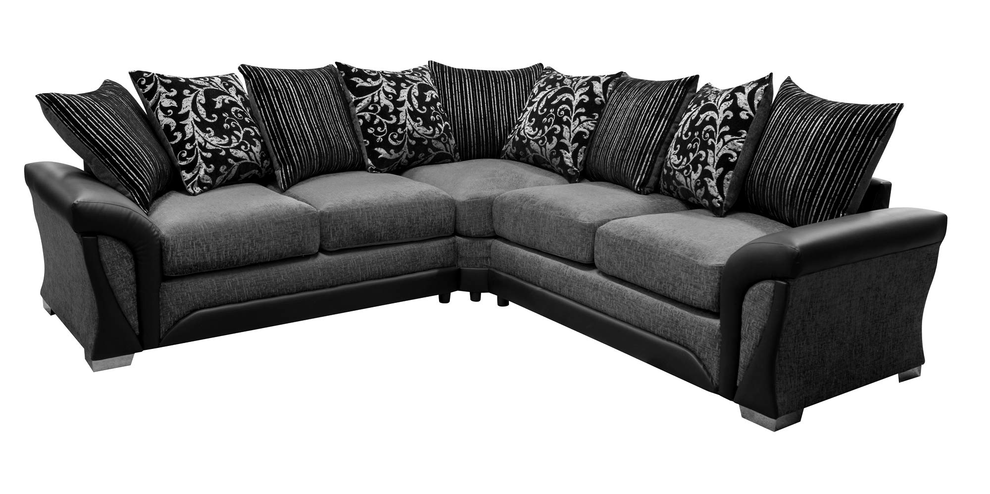 Sharon Corner Sofa Grey and Black Fabric Chenille Leather