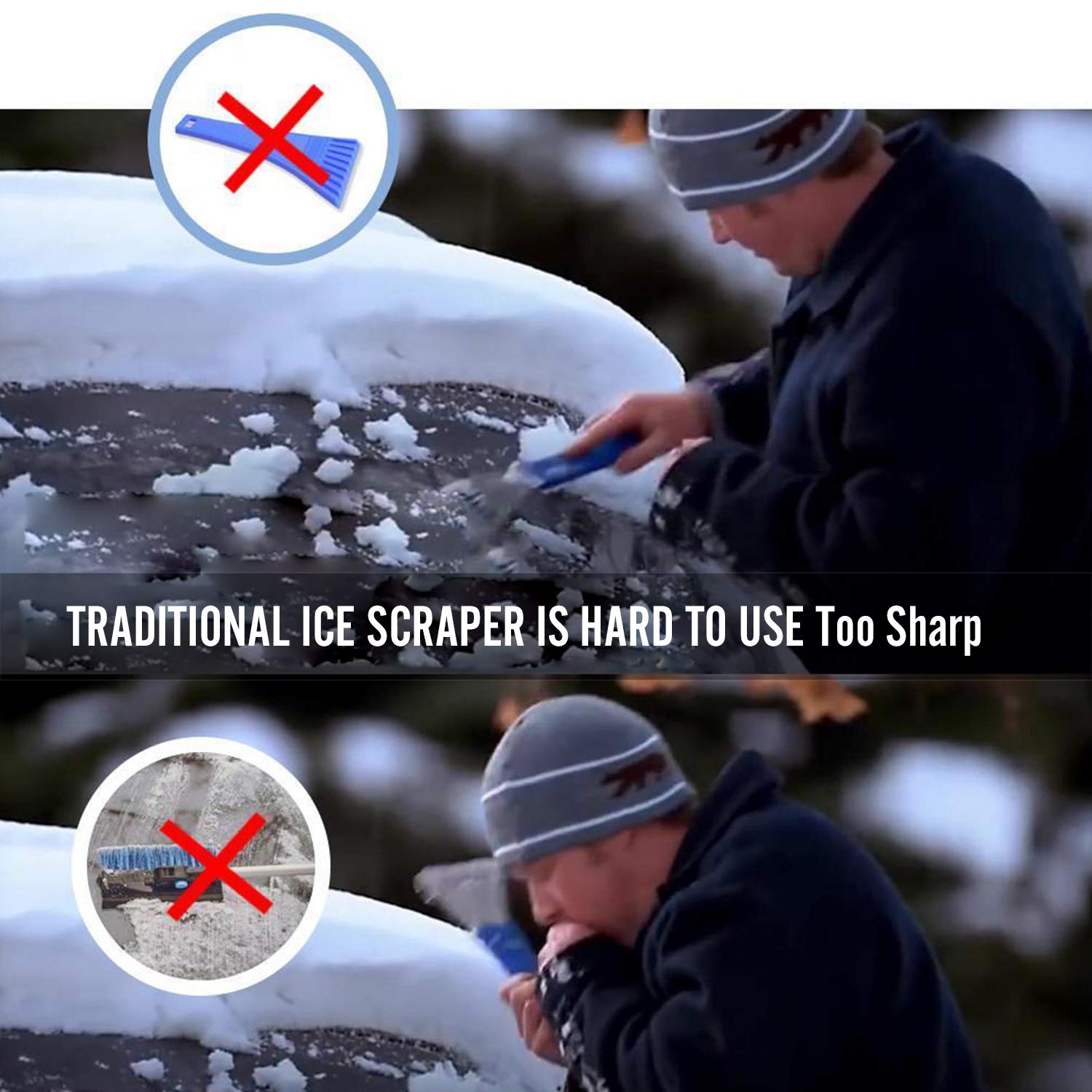 SEVENS 2 Pack Ice Scraper Round Car Window Windshield Cone -Shaped 6.8″ Larger Coverage Diameter Snow Ice Scraper Funnel Removal Tool with 6 Ice Breakers(Blue)