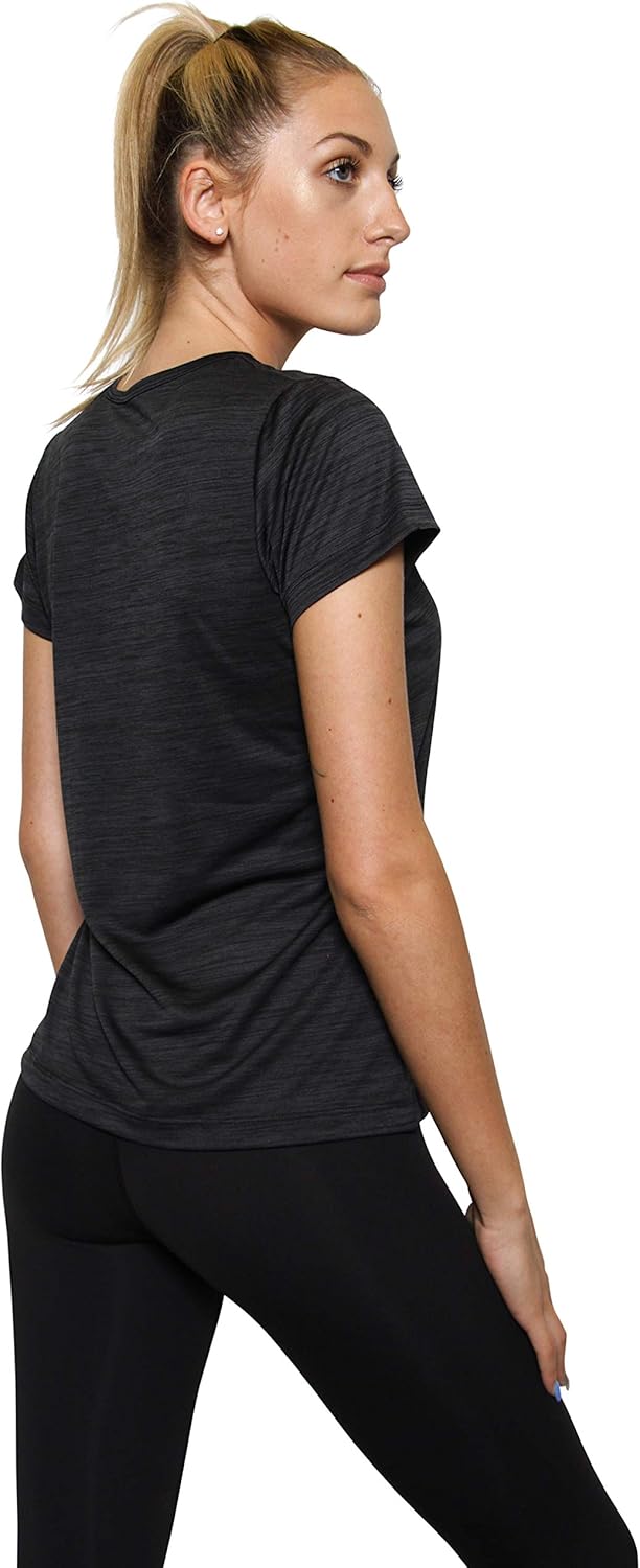 5-Pack Women's Short Sleeve V-Neck Activewear T-Shirt Dry-Fit Moisture Wicking Perfomance Yoga Top: Clothing