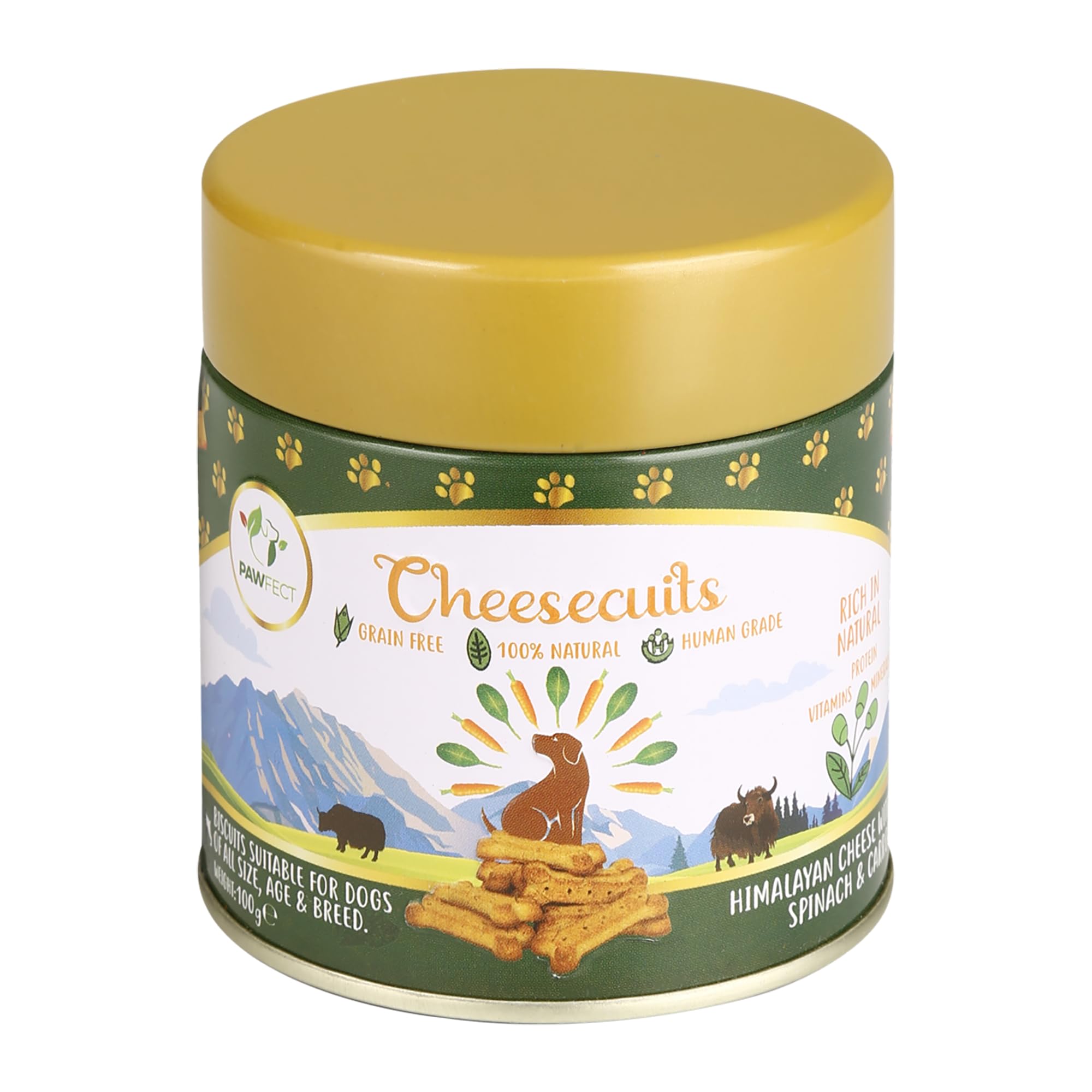 Pawfect Cheesecuits - Cheese Biscuits with Carrots, Spinach & Eggs for Dogs - 100% Natural - Grain-free - Hypoallergenic - Rich in Antioxidants - High-Protein Dog Training Treats (100g/3.53oz)