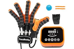 FocuBoody Rehabilitation Robot Gloves Equipment for Stroke Recovery, Hand Strength Exercise, and Adaptive Training Hemiplegic with USB Chargeable Orange (Size M,Left Hand)