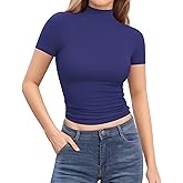 MANGOPOP Women's Turtleneck Mock Neck Shirt Double Lined Long Sleeve Short Sleeve Tops for Women Basic T Shirts Tight Tee