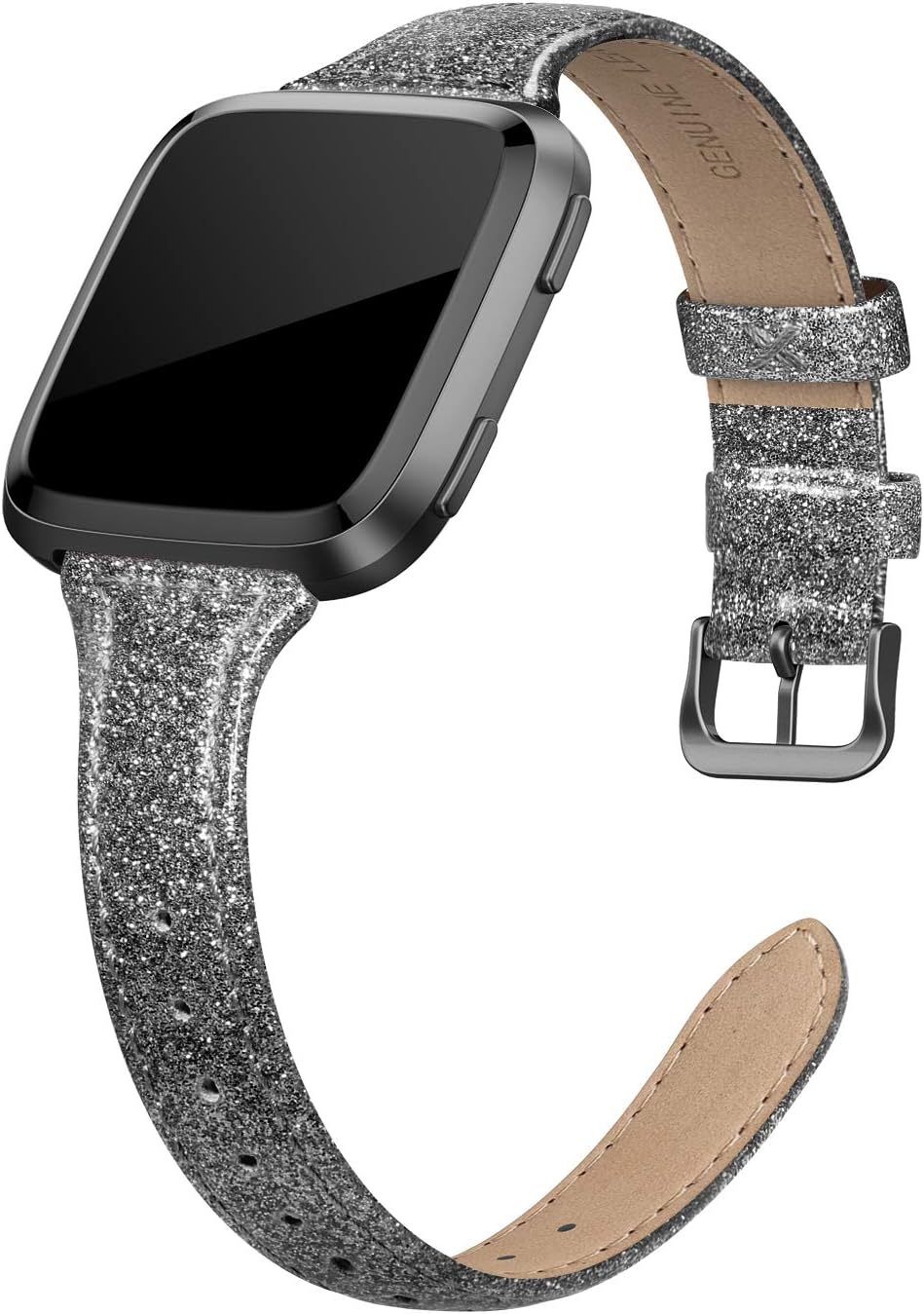 SWEES Leather Bands Compatible with Fitbit Versa 2 / Fitbit Versa Lite & SE/Fitbit Versa, Slim Thin Genuine Leather Replacement Strap for Versa Women (5.5" - 7.9"), Black, Champagne, Rose Gold, Tan