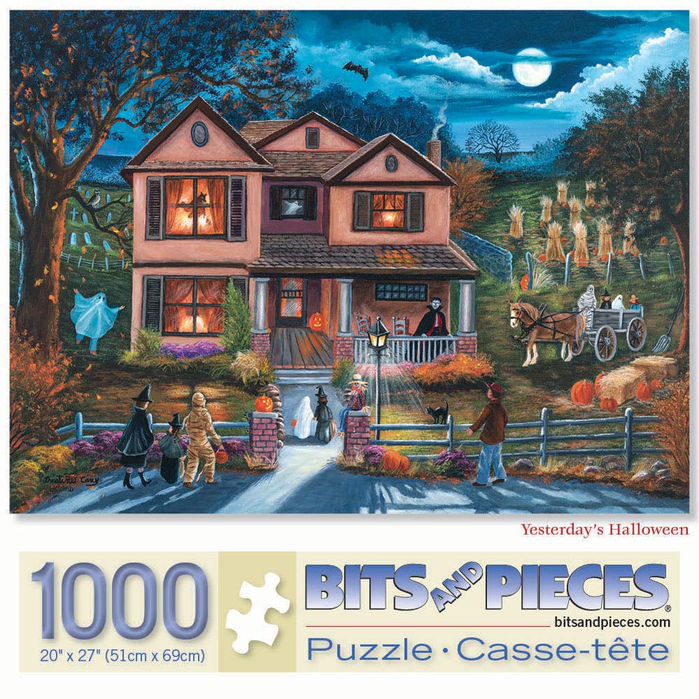 Bits and Pieces - 1000 Piece Jigsaw Puzzle for Adults 51cm x 69cm - Yesterday's Halloween - 1000 pc Haunted House Halloween Trick or Treat Jigsaw by Artist Christine Carey