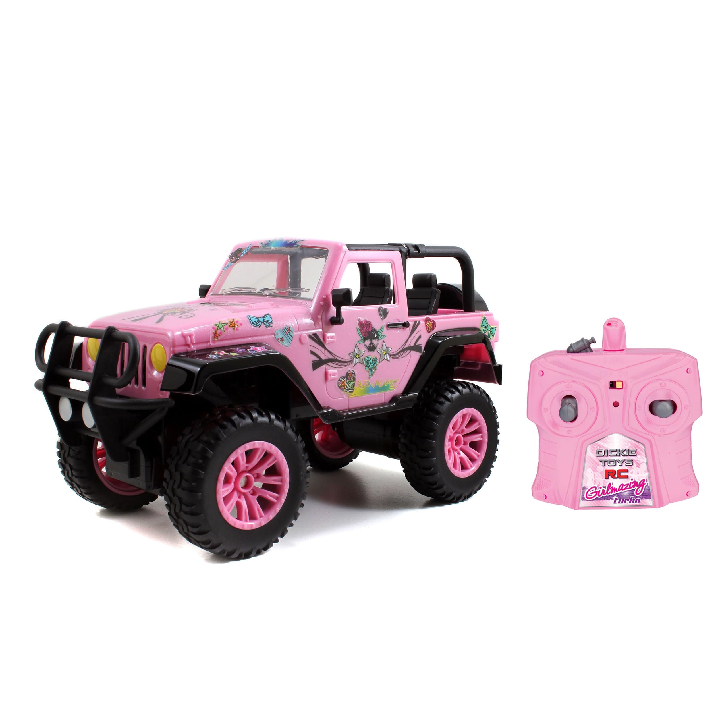 Dickie Toys RC Girlmazing Jeep 1:16, Pink, 2 Channel Radio Control, 6 km/h, for Children over 6 years, Includes Stickers & Space Themed Toy Car