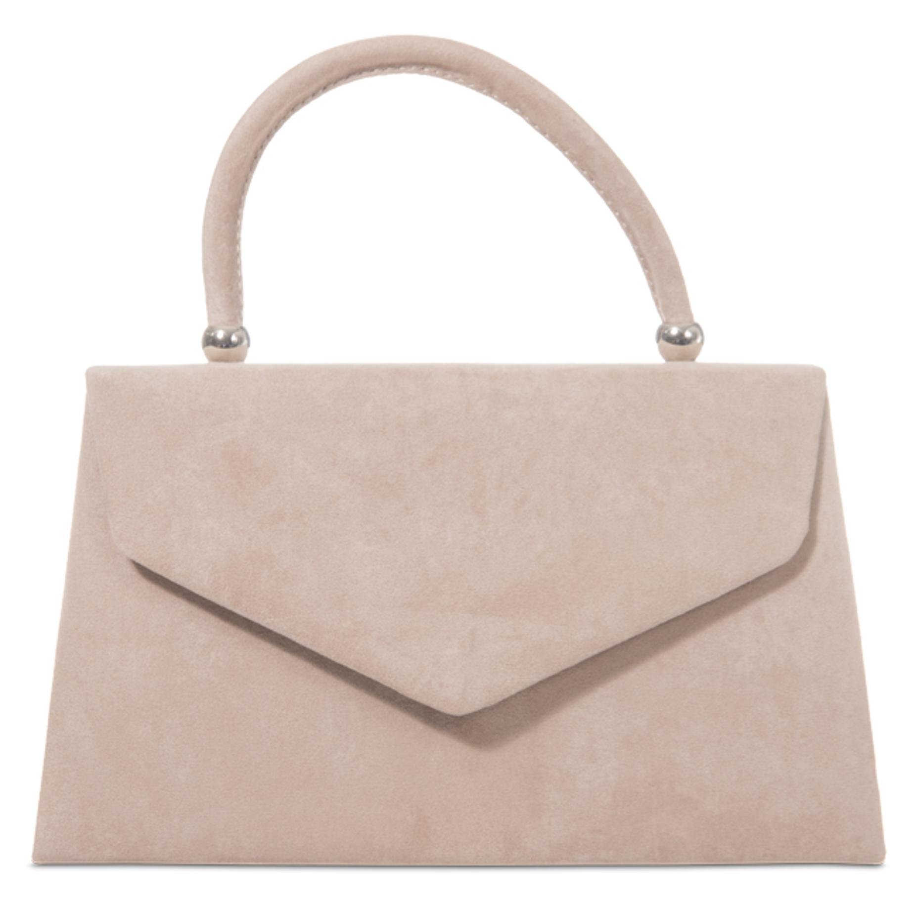 Purple Possum Women's Nude Beige Taupe Faux Suede Convertible Strap Rectangular Clutch Handbag, S