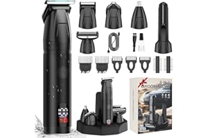 Bomxin Beard Trimmer for Men Professional with Hair Clippers, 6-in-1 Cordless Hair Trimmer Set, IPX6 Waterproof Mens Grooming Kits Electric Razor for Face,Mustache,Body,Ear,Nose,Gifts