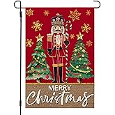 CROWNED BEAUTY Merry Christmas Garden Flag 12x18 Inch Double Sided Red Xmas Nutcracker Decoration for Outside Yard CF1889-12