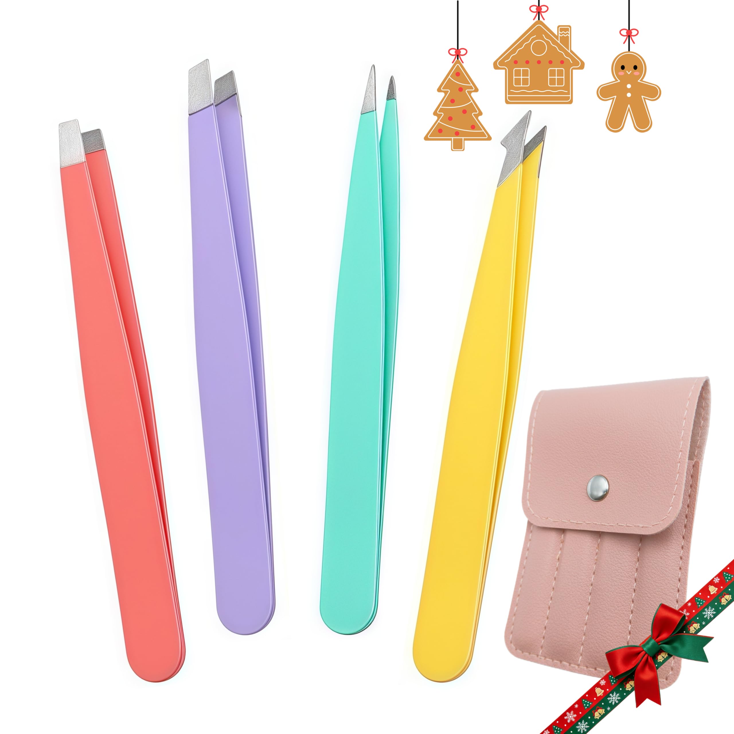 Photo 1 of [4+1 Pieces] Tweezers set with pink travel case,Professional Facial Hair Tweezers,Daily Grooming & Plucking Tools for Men & Women,Multi-purpose as Eyebrows Facial Hair Ingrown Hair Removal,Fine Gifts