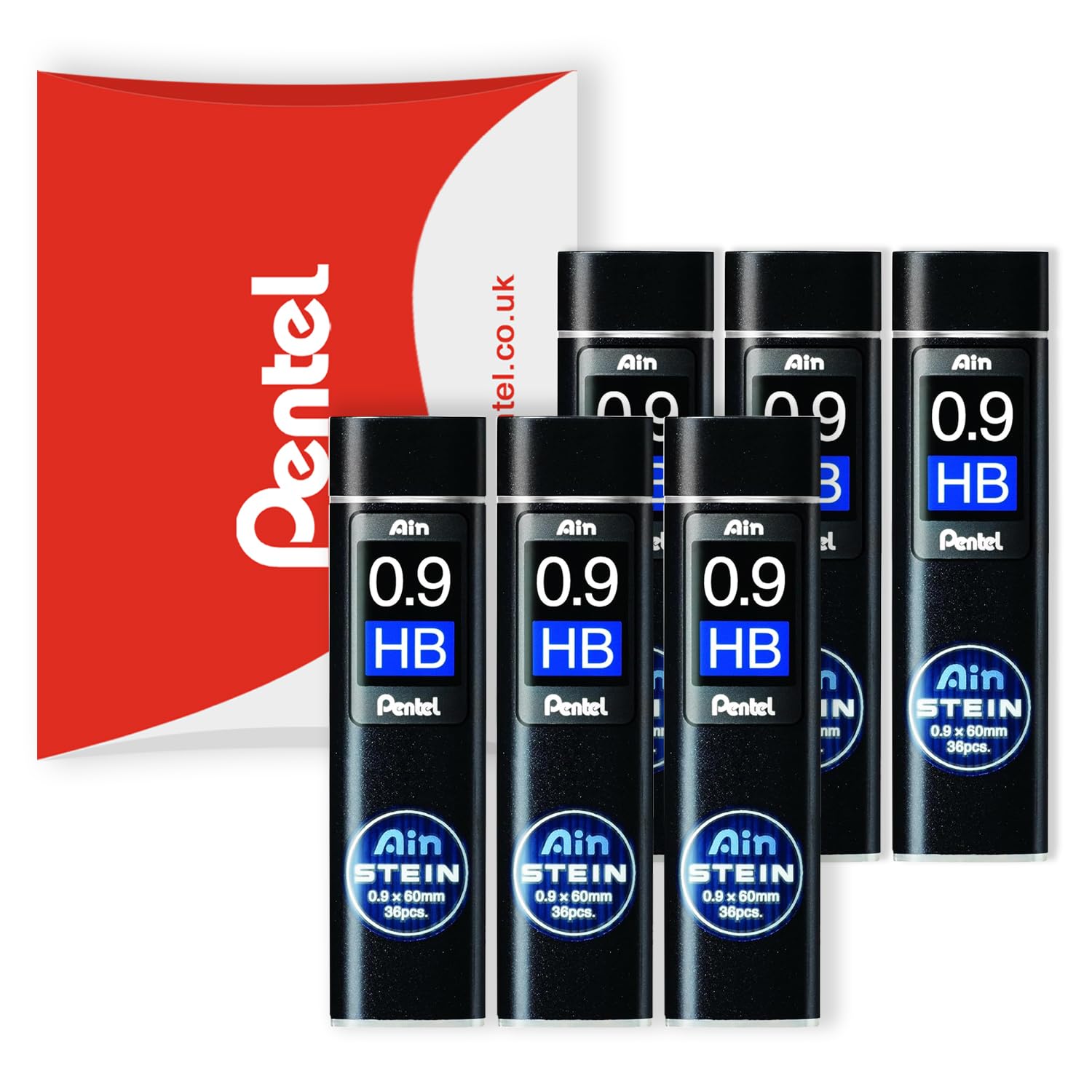 Pentel Ain Stein Mechanical Refill Leads - for Automatic/Mechanical Pencils - in Pentel Pillow Packaging (0.9mm HB, Pack of 6)