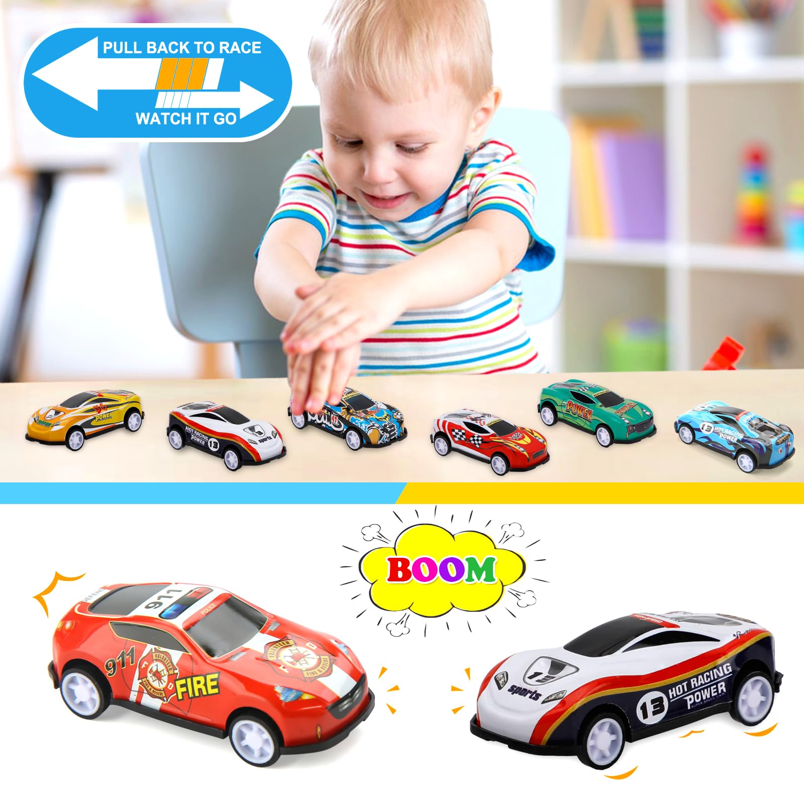 28 pcs Pull Back Cars Toys for Kids, Party Favors Treasure Box for Classroom Prizes Mini Vehicles Race Cars Toys Bulk Xmas Gifts Pinata Goodie Bag Stocking Stuffers for Boys Girls Toddlers