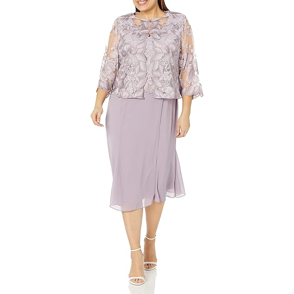alex evenings women's plus size tea-length lace mock dress Alex Evenings Plus Bella Sequin Lace Dress Deep Plum / 14W main image 1