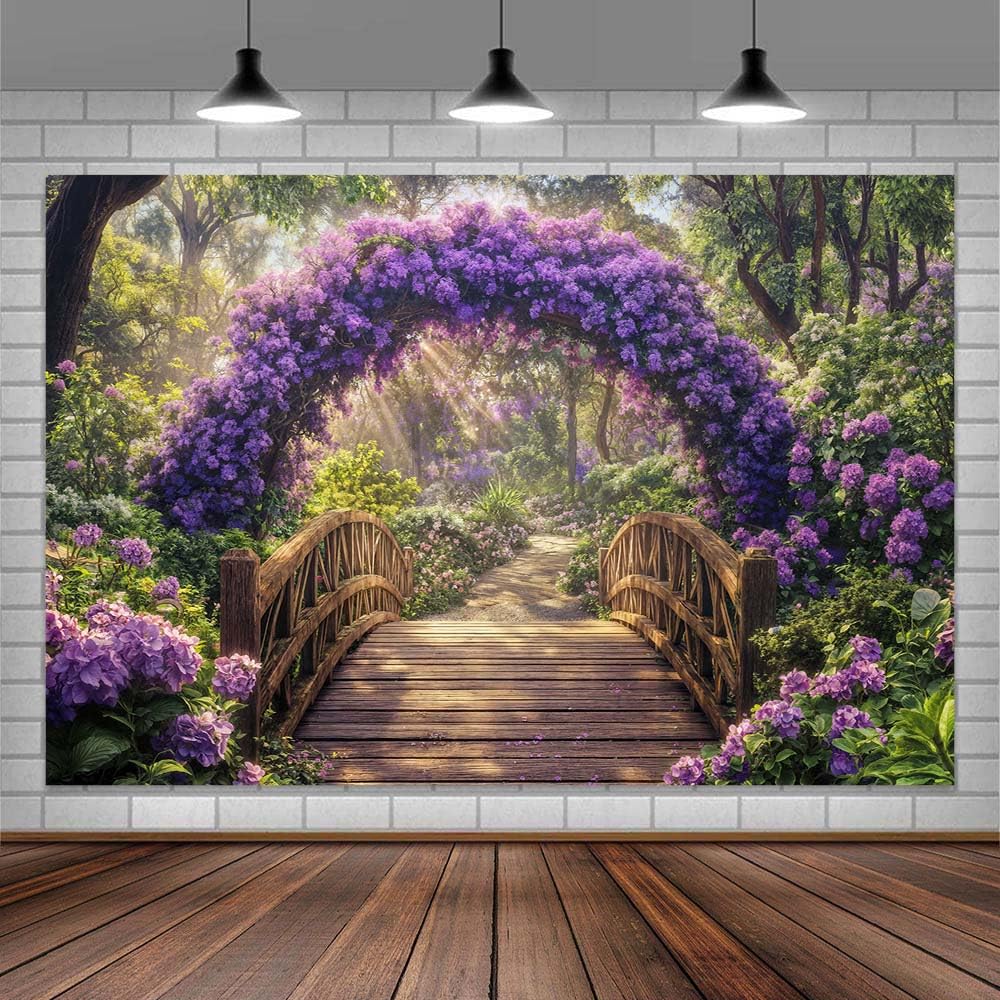 Photo 1 of 10x8FT Flower Backdrop Floral Purple Photography Background Baby Shower Girl Princess Birthday Party Supplies Photo Studio Props