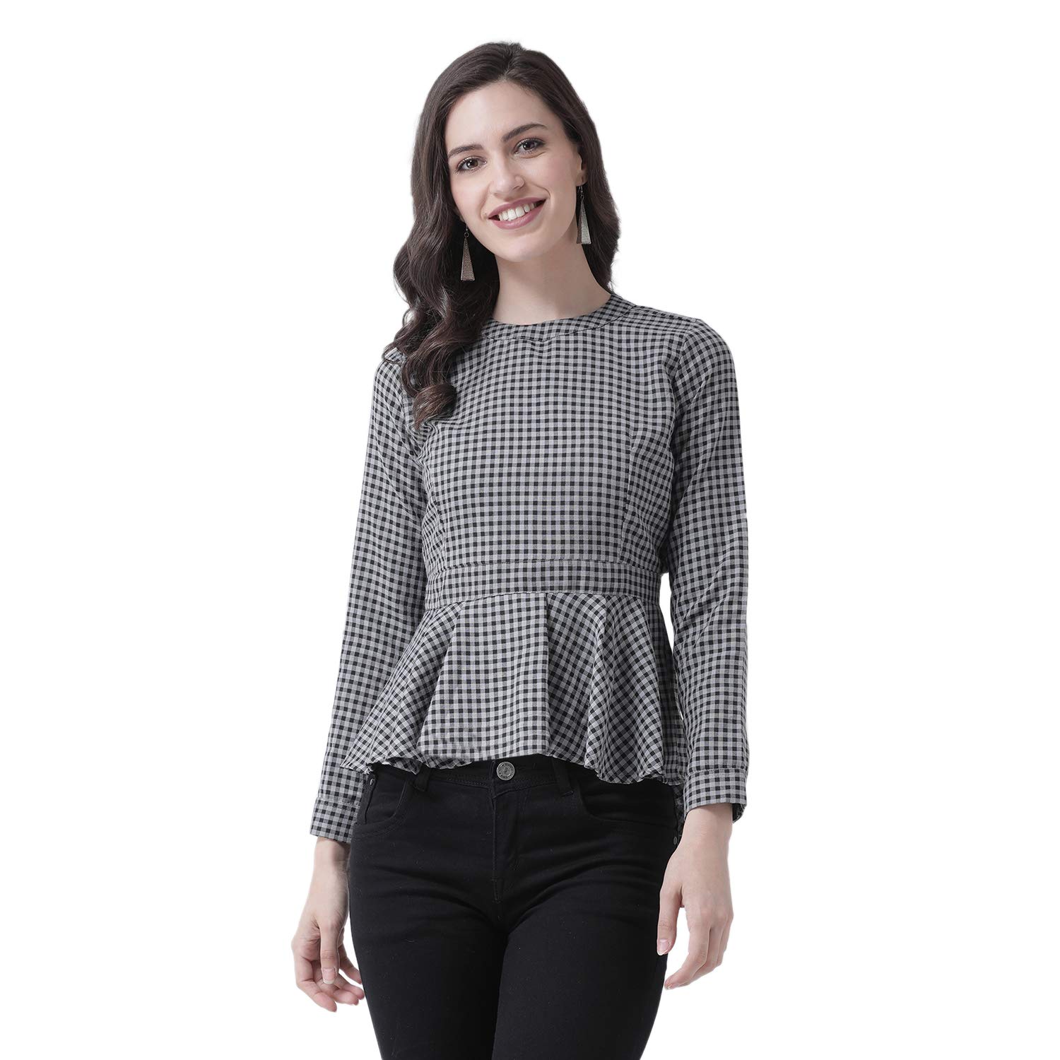 Buy pinwheel Women Grey Checkered Asymmetrical Peplum Top at Amazon.in