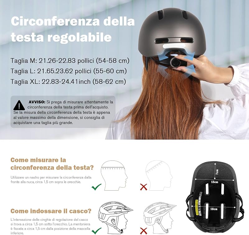 Casco da bicicletta, Urban Commuter, elegante casco da bicicletta, da uomo e da donna, per ciclismo, trekking, city scooter, casco regolabile