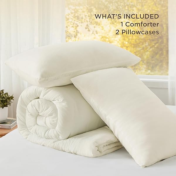 BEDSURE CALIFORNIA KING COMFORTER SET, IVORY SOFT PREWASHED BEDDING FOR ALL SEASONS, 3 PIECES GENTLESOFT™ BED SET, 1 LIGHTWEIGHT COMFORTER (104″X96″) AND 2 PILLOWCASES (20″X36″)