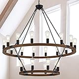 brfaixla 2 Tiers Wagon Wheel Chandelier Wooden